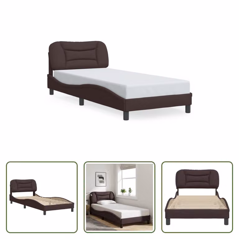 The Living Store Struttura letto con testiera in tessuto marrone scuro 90x190 cm