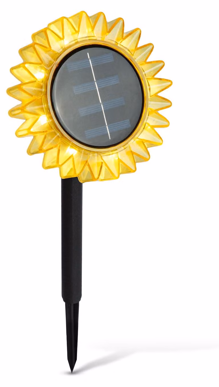 Lampada da giardino a energia solare giallo girasole – Lampada da esterno a LED – Da appoggio o a sospensione – Luce bianca calda – Resistente all'acqua (IP44) – Decorazione per giardini e terrazze [11761B]