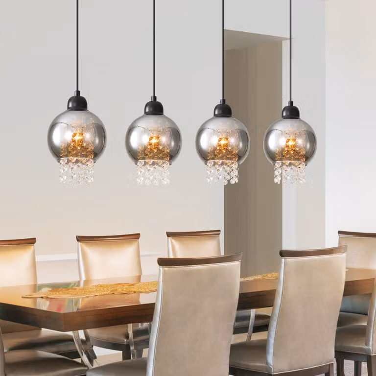 ZMH lampada a sospensione tavolo da pranzo cucina lampada a sospensione soggiorno E27 lampada tavolo da pranzo nero camera da letto lampada a sospensione 4 fiamme vetro lampada a sospensione sala da pranzo moderno cristallo per la cucina (senza lampadina)