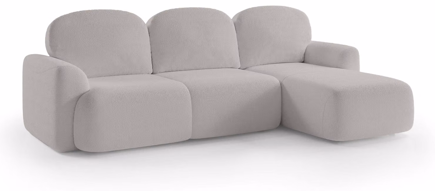 Divano a tre posti con funzione letto, modello Bulu, lato destro. Specchio in legno di faggio