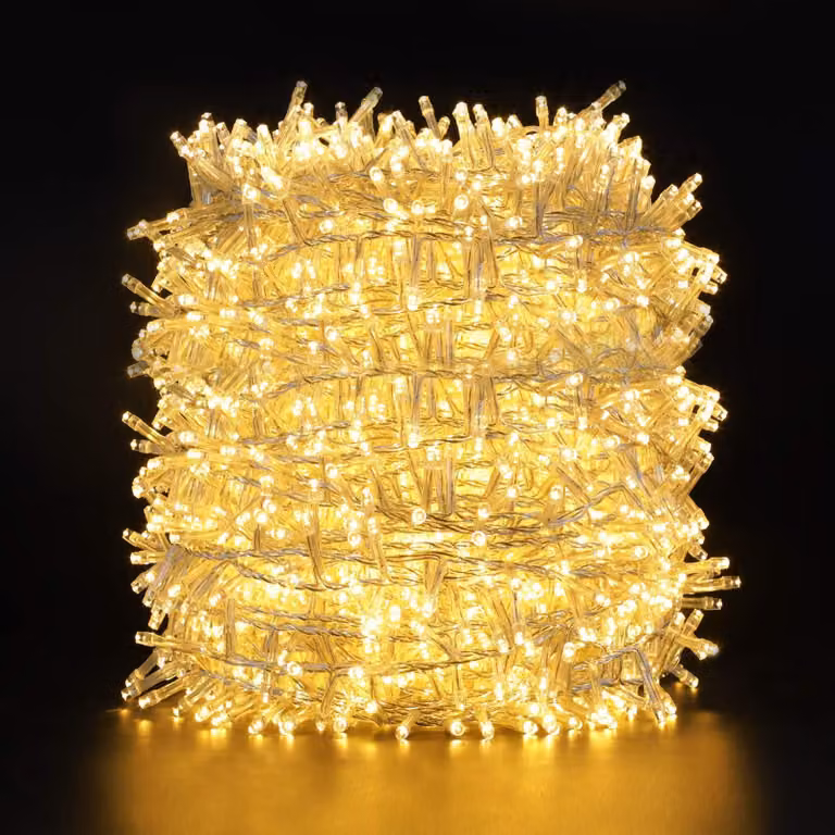Catena luminosa da 50 metri, con 2000 LED, luce bianco caldo, grado di protezione IP44, 8 modalità, adatta per interni ed esterni