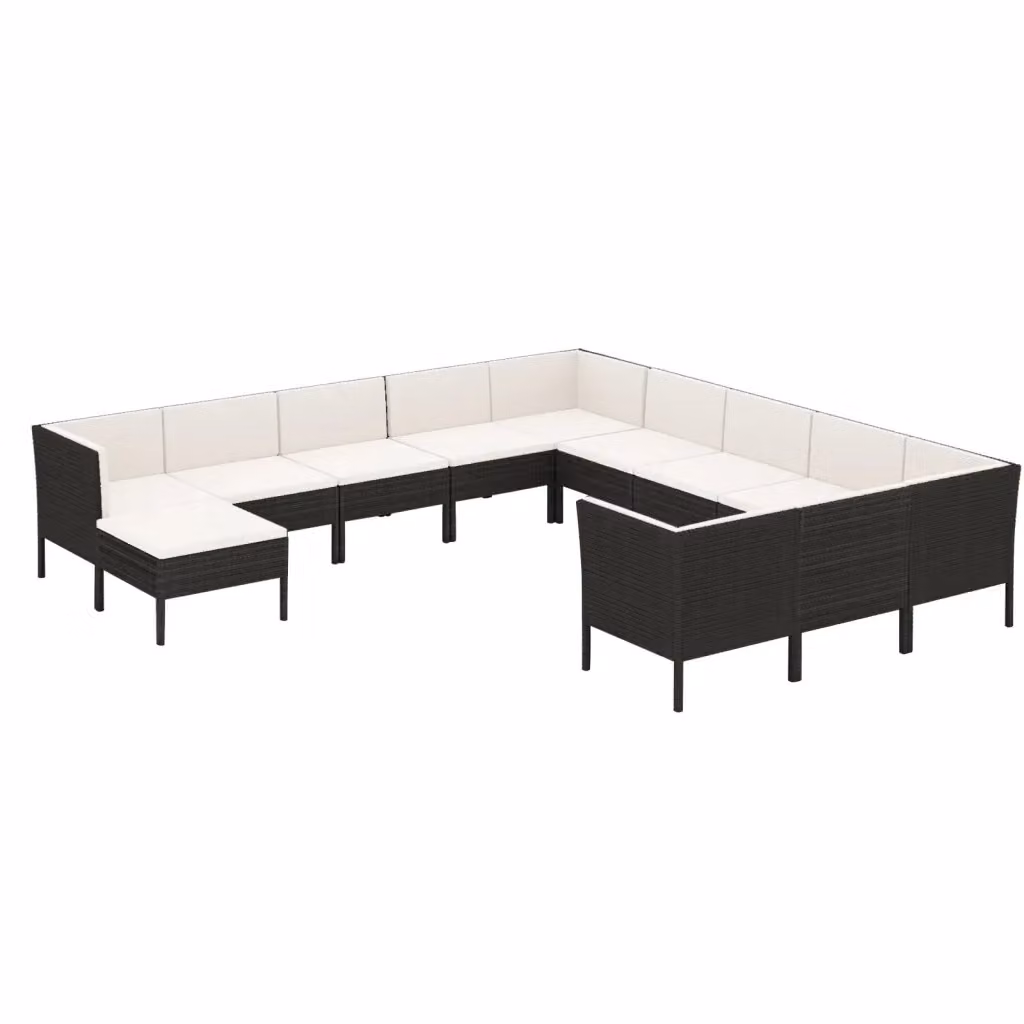 Set di Divani da Giardino a Forma di U con Cuscini e Ottoman vidaXL, Colore Nero e Bianco – 2