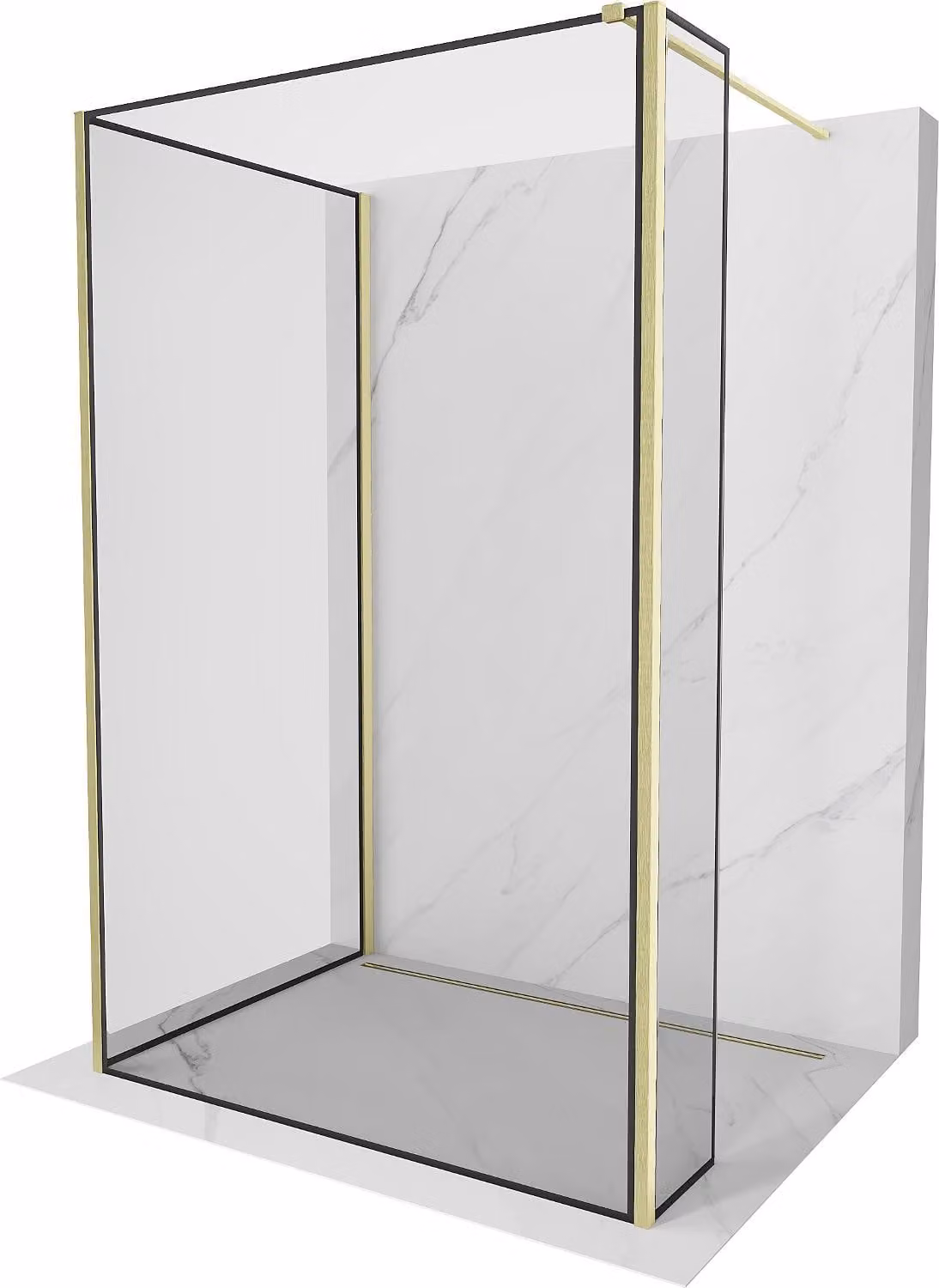 Mexen Kioto parete doccia Walk-in 100 x 90 x 40 cm, cornice nera, oro spazzolato - 800-100-090-221-55-70-040