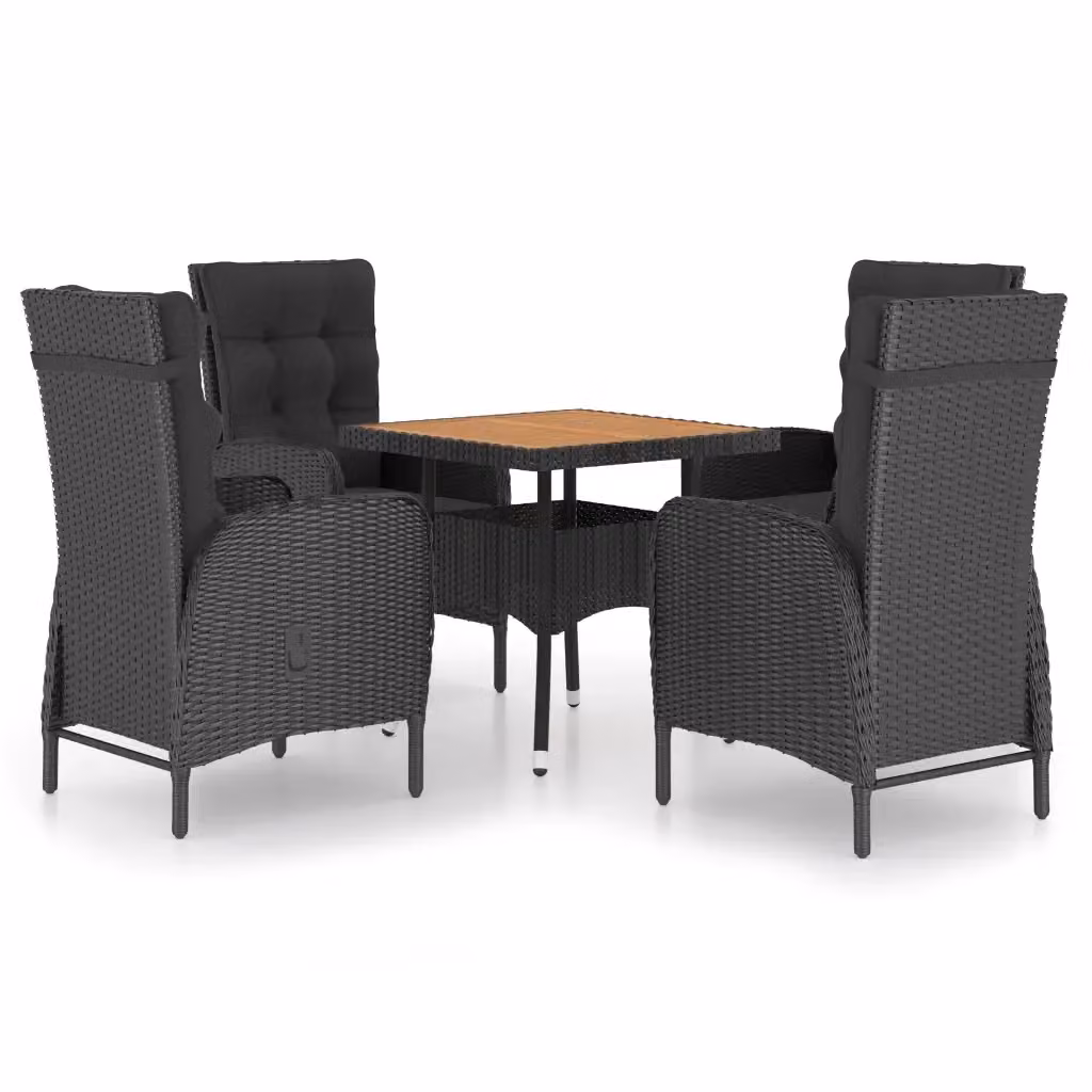 Set da pranzo da giardino vidaXL in 5 pezzi in polyrattan e legno di acacia nero – 2