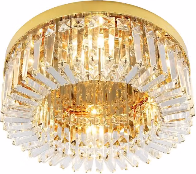 Lampada da soffitto Toolight APP1729-8C in metallo e cristallo, colore oro, diametro: 60 cm