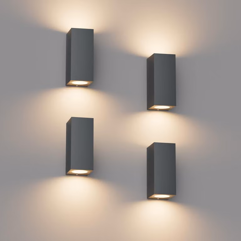 Lampada da parete, set di 4 pezzi, colore antracite, grado di protezione IP65, alluminio, sistema di illuminazione up-down, attacco GU10