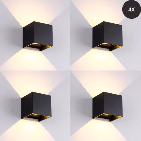 Livista® - Set di 4 lampade da parete impermeabili a LED - 12W - Angolo di luce regolabile - Design quadrato - Per la casa di riposo