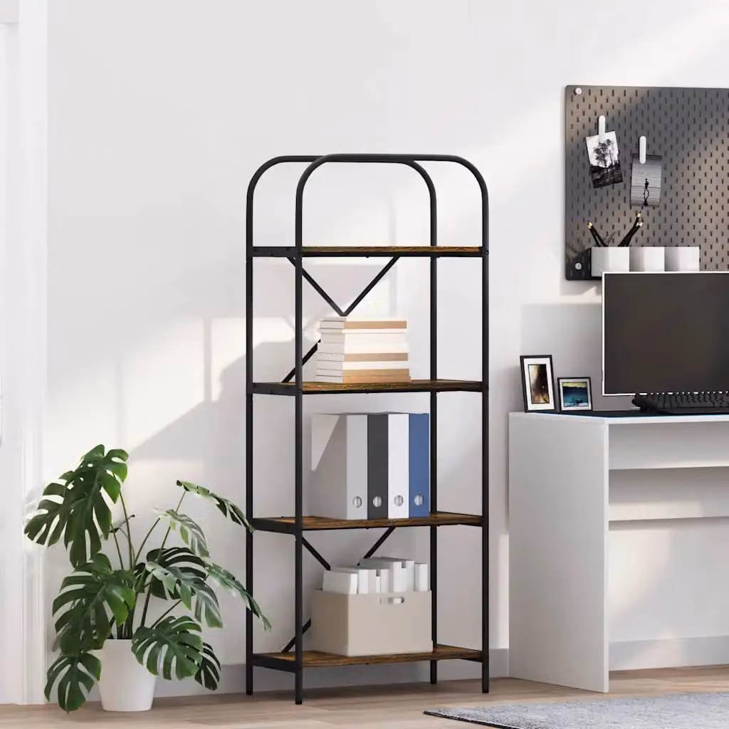 Libreria moderna vidaXL a 4 livelli in legno e metallo, colore marrone, L 60 cm x P 30 cm x H 146 cm