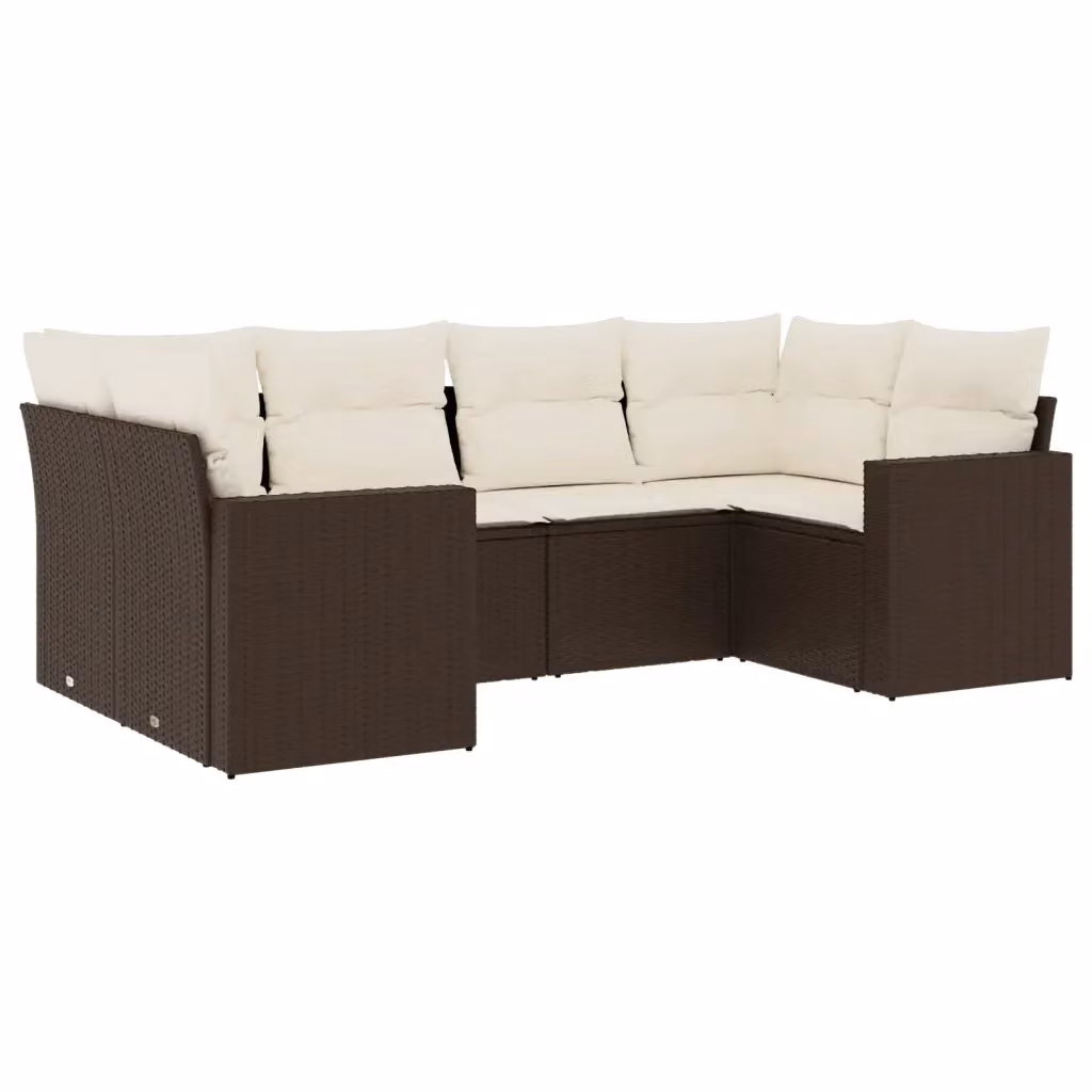Set Divano da Giardino a L vidaXL 6 pz in Polyrattan Marrone con Cuscini Bianchi – 2