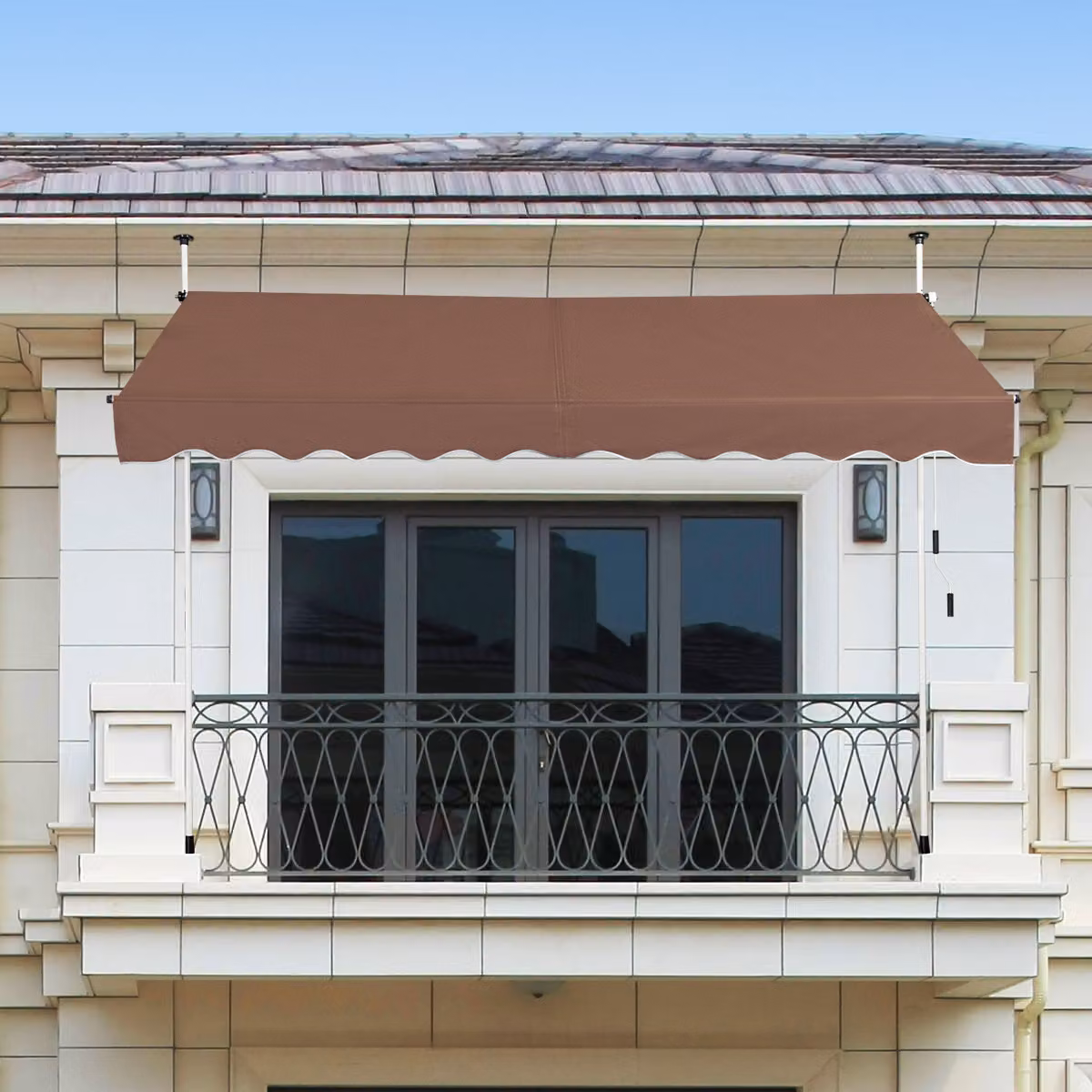 Tenda da sole retrattile e telescopica Costway in alluminio e poliestere, impermeabile e resistente ai raggi UV, Marrone, L: 300 cm, P: 120 cm
