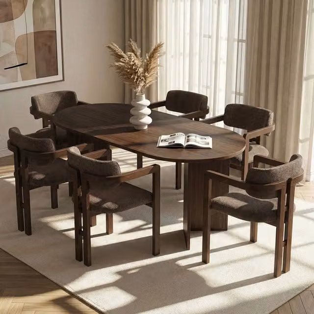 DMORA Set Tavolo e 6 Sedie Moderno per 6 Posti, Marrone, Forma Ovale