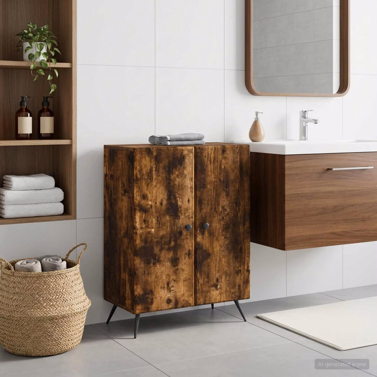 Mobiletto da bagno vidaXL BREDA moderno in Rovere Fumo, L/P/H: 59,5 x 31 x 80 cm