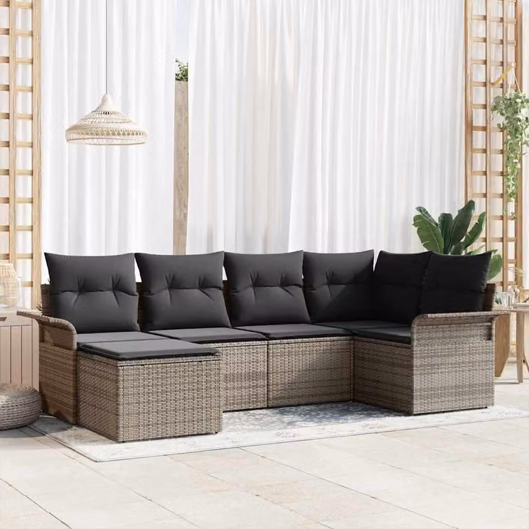 Maison Exclusive - Set Divano da Giardino 6 pcs Grigio polyrattan