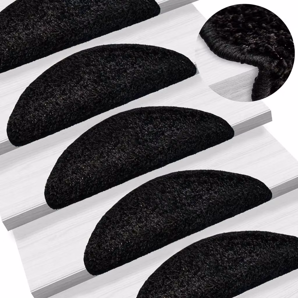 Set di 15 tappetini per scale semicircolari vidaXL in polipropilene, colore nero, L: 56 cm, P: 17 cm, H: 3 cm