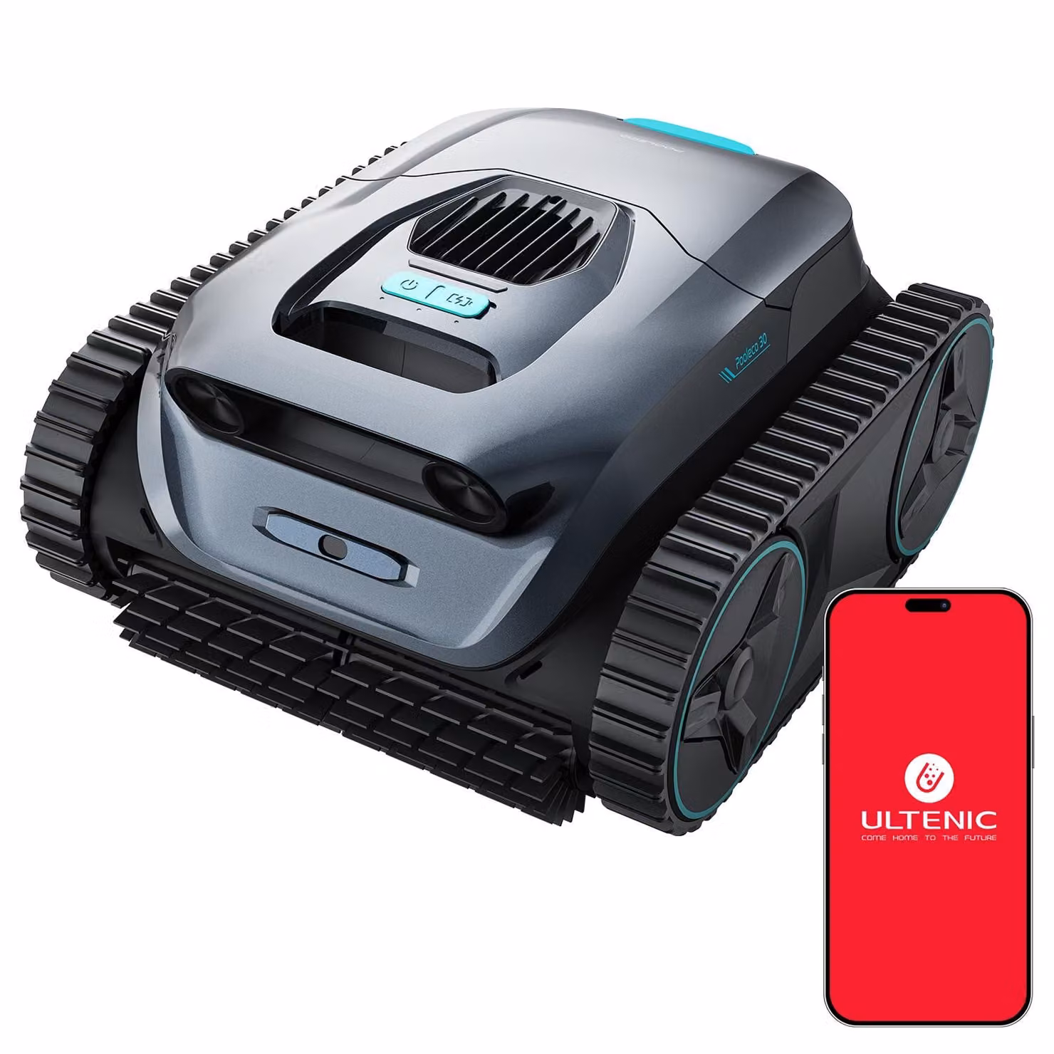 Ultenic Pooleco 30 Robot Piscina Senza Fili, Pulizia Fondo, Pareti e Linea d'Acqua, Autonomia 180 min, Aspirazione 20.818 L/h, Filtro 180 μm, App