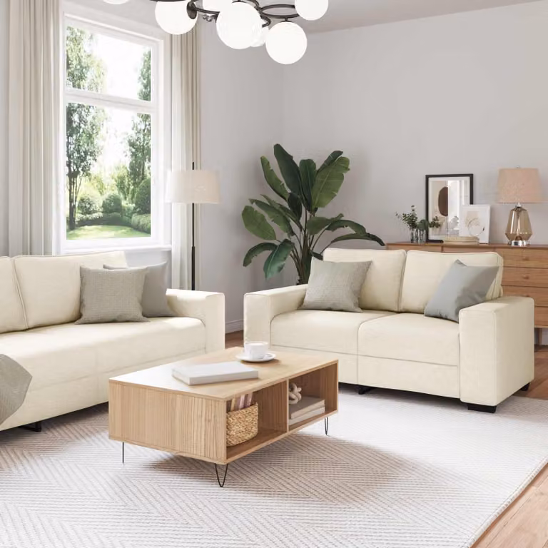 Set di 2 divani vidaXL beige in tessuto con cuscini inclusi