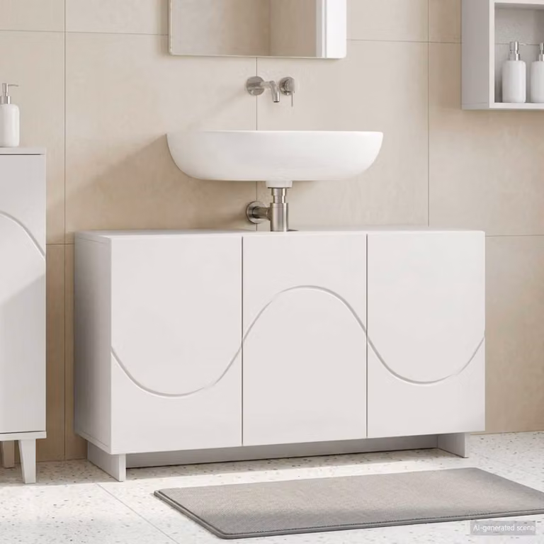 Mobile da bagno vidaXL moderno in legno multistrato e MDF, Bianco, L: 101 cm, P: 41 cm, H: 58 cm