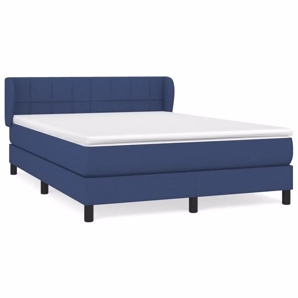 vidaXL Giroletto a Molle con Materasso Ibrido in Tessuto Blu e Bianco L/P/H: 140 x 190 x 88 cm – 2