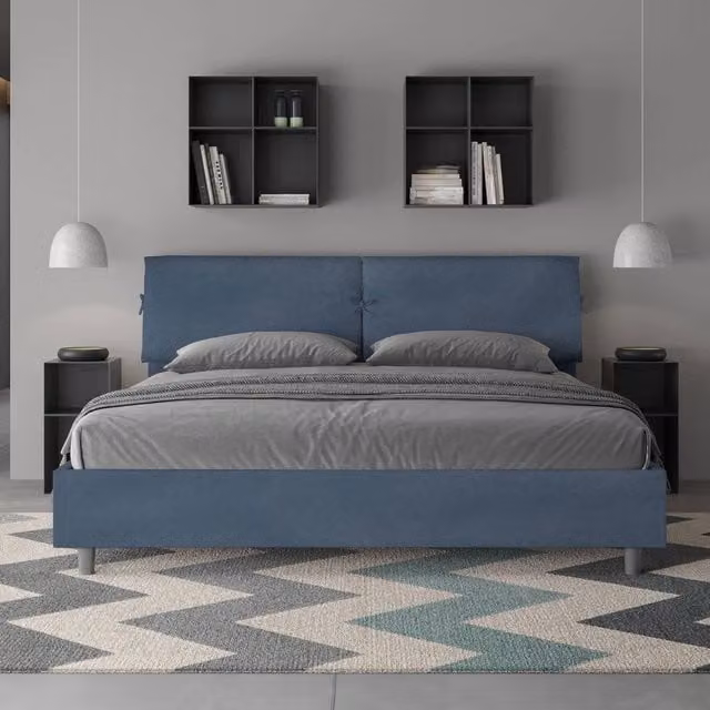 Letto matrimoniale king size Mados ityhome con rete imbottita in microfibra blu L 210 cm x P 200 cm