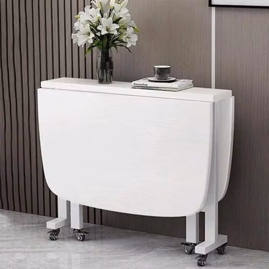 Tavolo da cucina e pranzo rettangolare in legno bianco con piano estendibile e ruote per piccoli spazi
