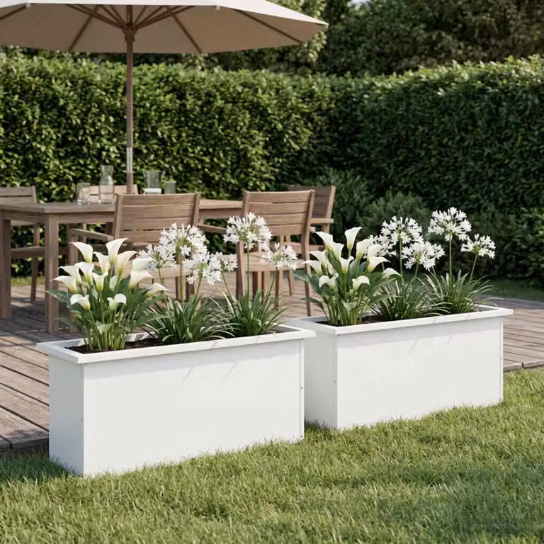 Set di 2 fioriere da giardino con LED vidaXL in acciaio, colore bianco, L 100 x P 30 x H 30 cm