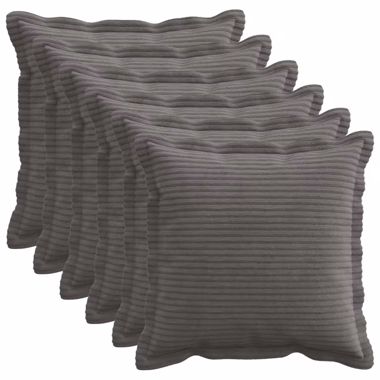 Set di 6 federe vidaXL HOUTEN in velluto a coste, Grigio Scuro, 35 x 35 cm
