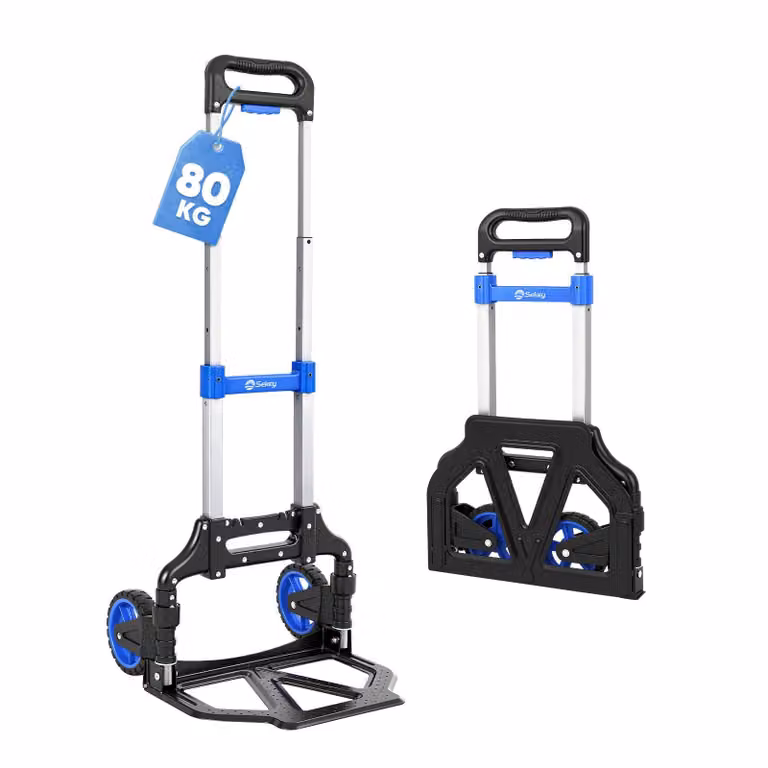 Carrello pieghevole in alluminio Sekey da 80 kg: carrello da trasporto, carrello impilabile, carrello a mano, carrello pieghevole con manico regolabile in altezza su 3 livelli