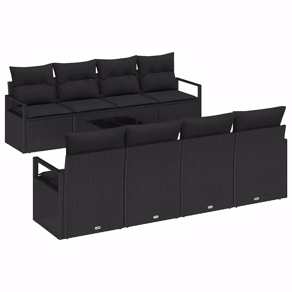 vidaXL Set Divano da Giardino 9 Pezzi con Cuscini Nero in Polyrattan e Acciaio – 2
