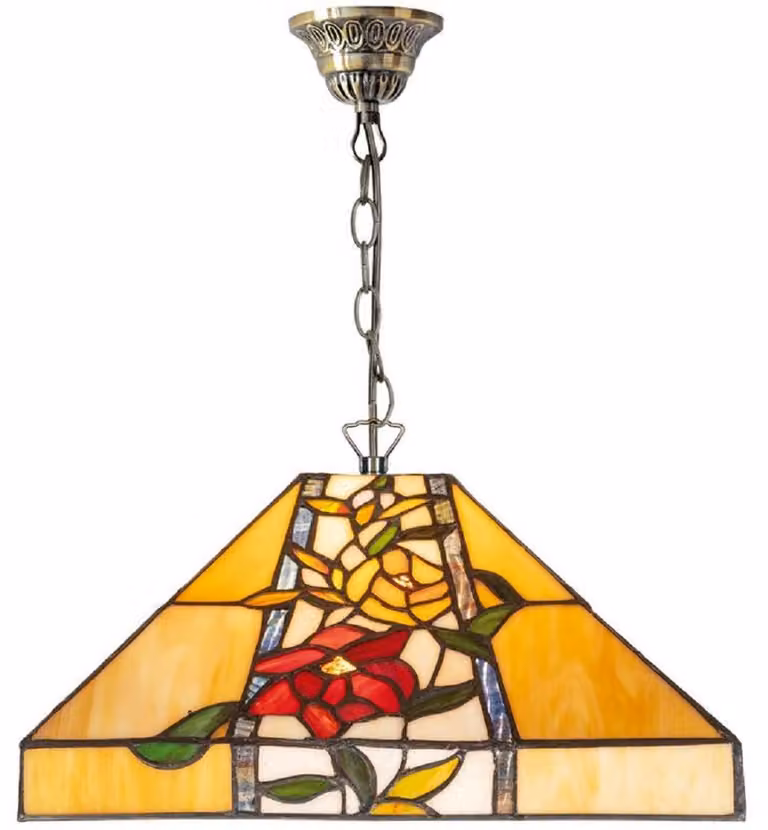 Casa Padrino Lampada a sospensione Tiffany Multicolore 40 x 40 x H. 95 cm - Lampada a sospensione Tiffany con design floreale e paralume in vetro fatto a mano