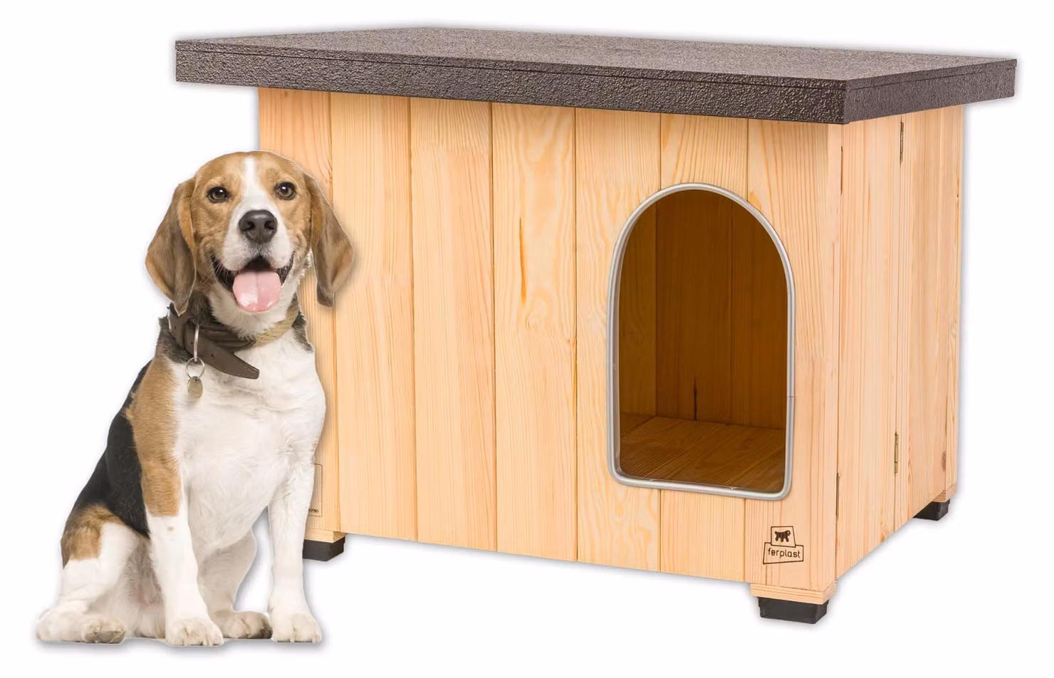 Cuccia per cani Ferplast in legno, adatta per l'esterno – Cuccia isolata per tutte le stagioni, modello Wett