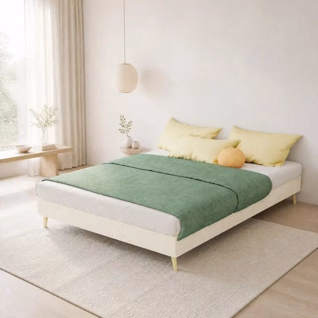 Telaio Letto 140x200 cm in Velluto Beige, Design Moderno Minimalista, Base Bassa Senza Meccanismo a Gas