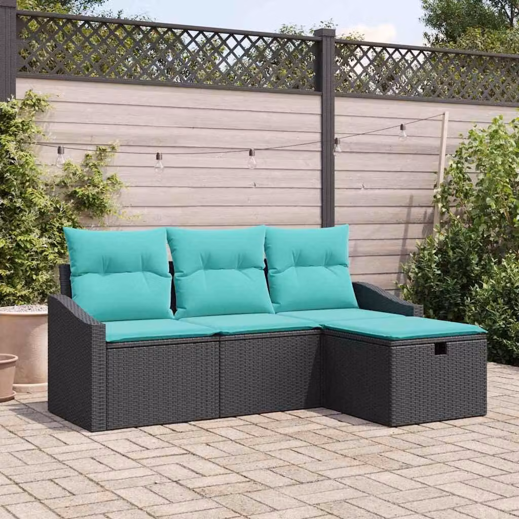 Maison Exclusive - Set di divani da salotto, 4 pezzi, in rattan sintetico nero