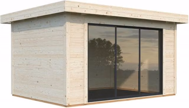 Casetta da giardino in legno Losa marrone e beige con porta scorrevole vetrata, ideale per deposito attrezzi esterno, L: 385 cm, P: 291 cm, H: 237 cm