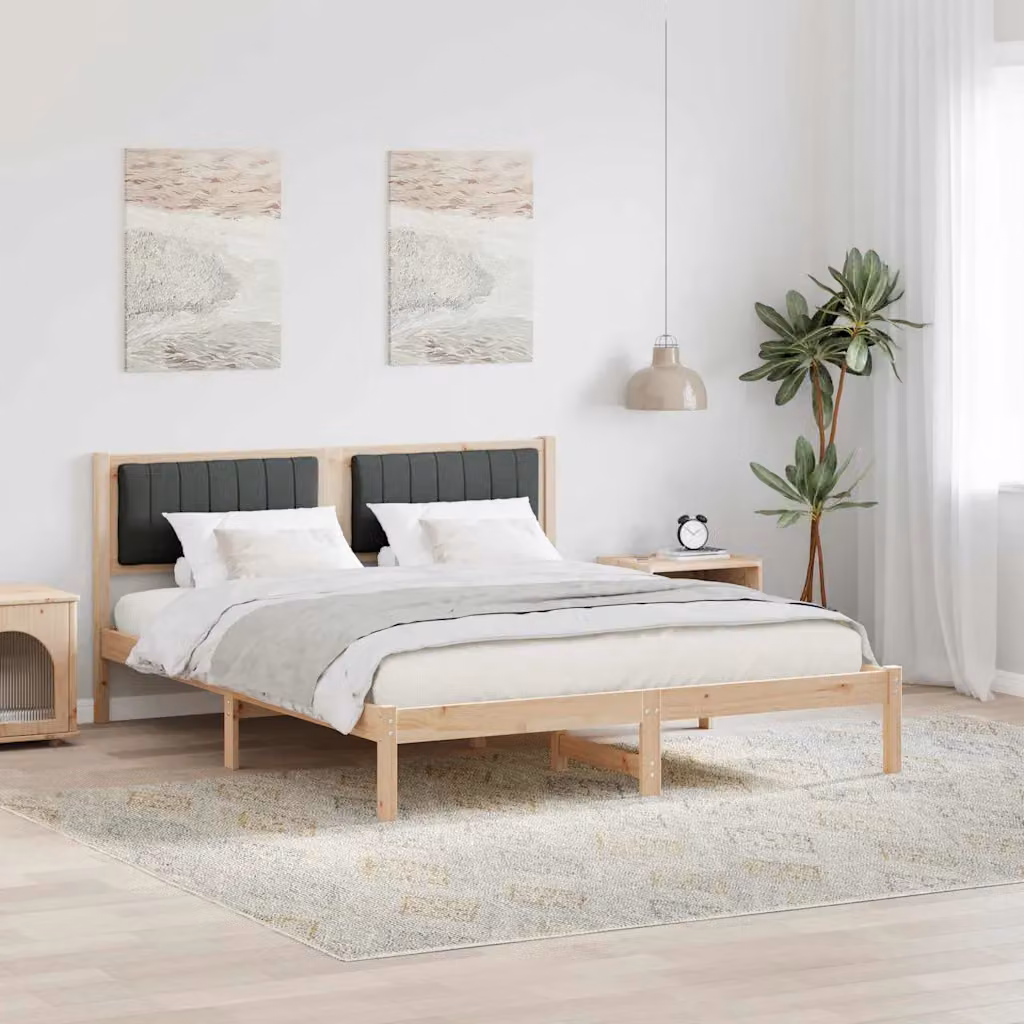 Letto con Testiera Rivestita vidaXL in Legno di Pino e Tessuto Grigio e Marrone L/P/H: 160 x 200 x 85,5 cm – 1