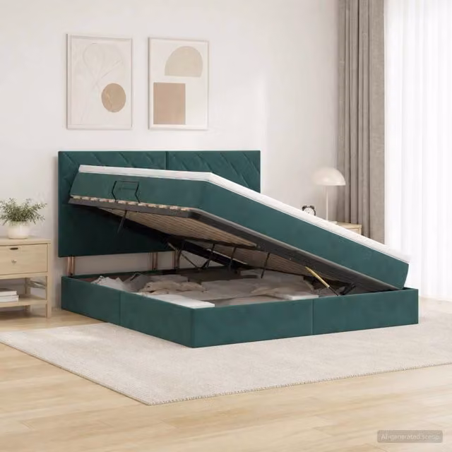 Letto con contenitore e materasso vidaXL in velluto verde con base a sollevamento L/P/H: 160 x 200 x 140 cm