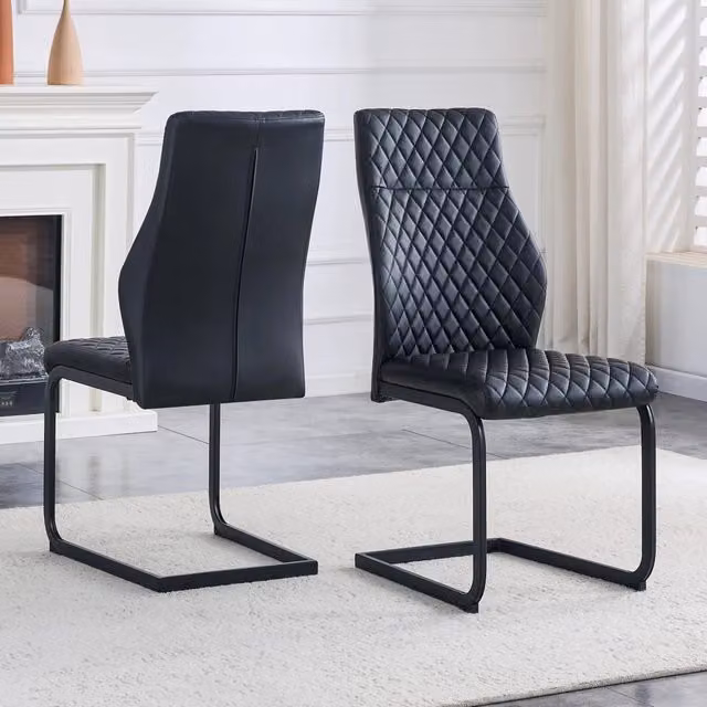 [Set di 2] Sedie da pranzo con motivo a rombi neri: schienale alto + comodo cuscino di seduta, struttura in metallo nero antiscivolo e resistente, ada