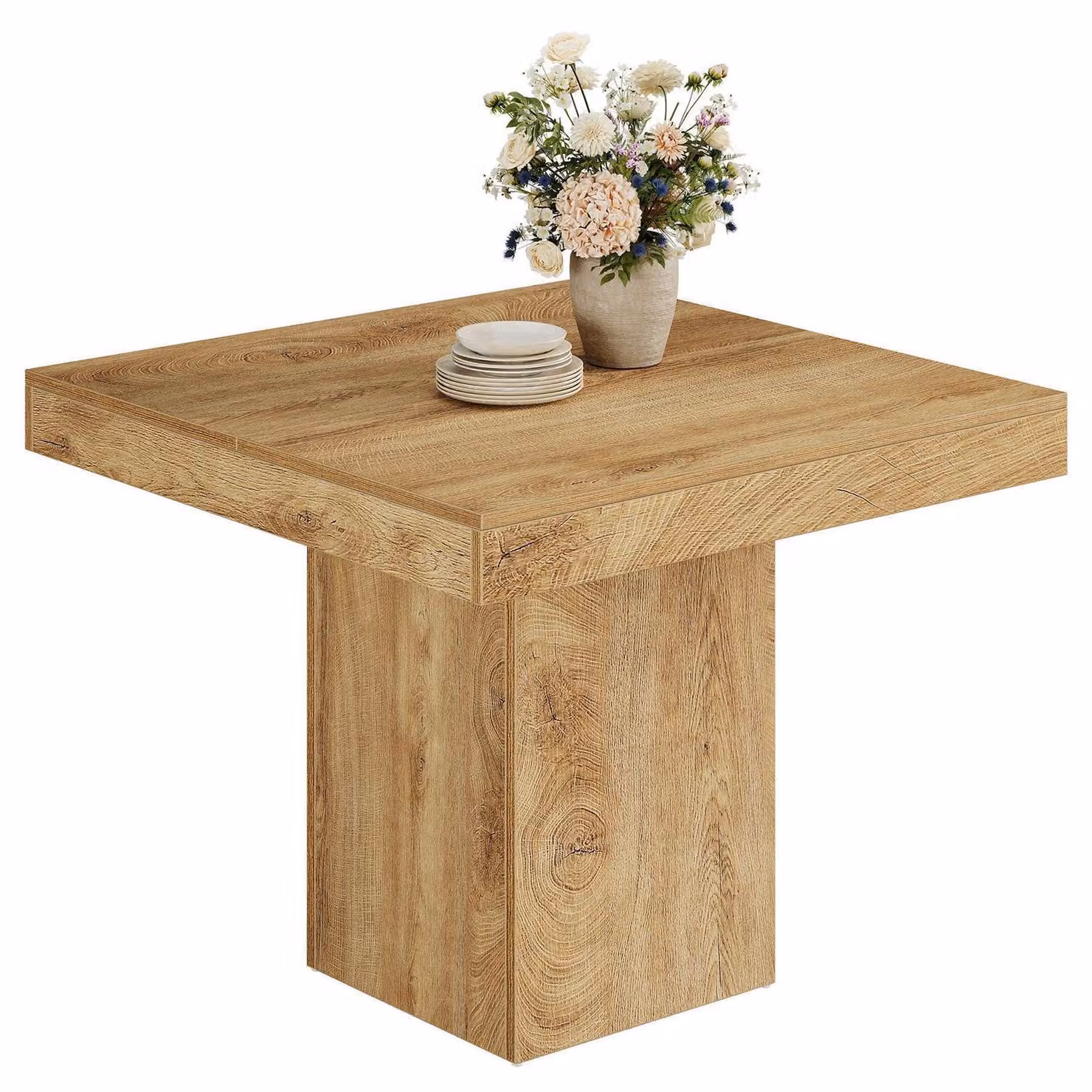 Tavolo da pranzo, tavolo da cucina, quadrato, 100 cm, per 4 persone, color marrone chiaro