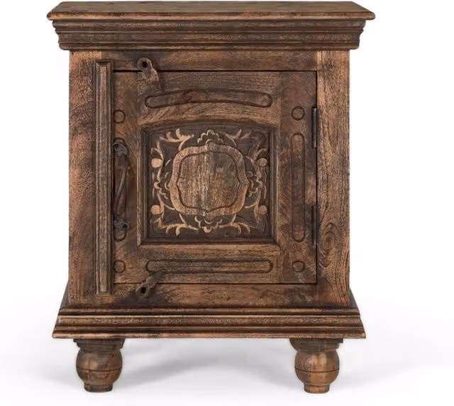 Comodino in legno massello di mango con finitura rustica