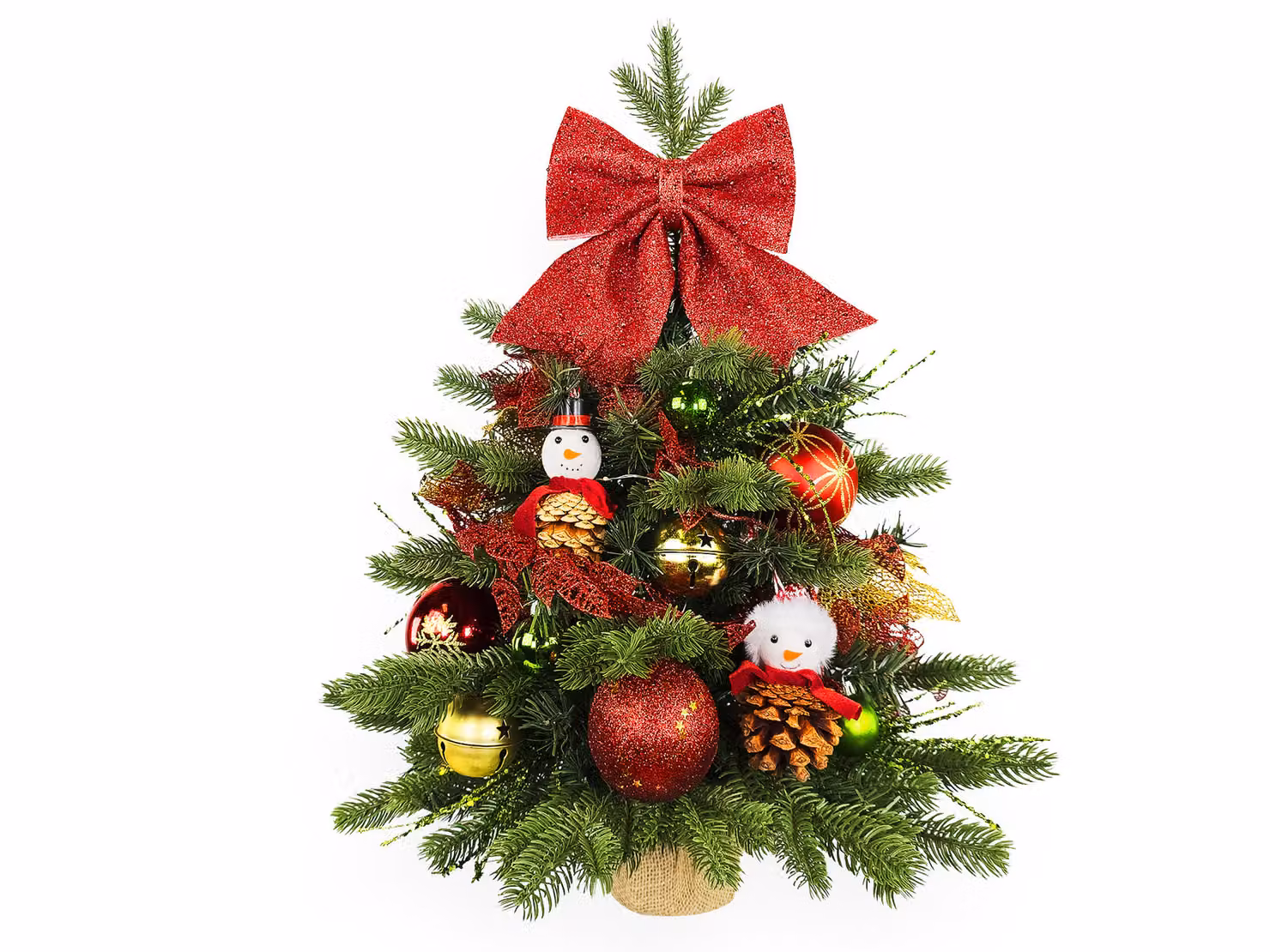 Albero di Natale artificiale decorato PUPAZZO DI NEVE II 60 cm con illuminazione a LED IN VASO