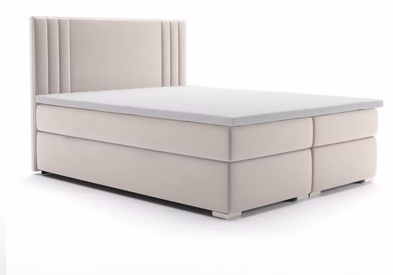 Boxspring Bett Hotel Doppel Bett Luxus Betten Polster Funktion Bettkasten Beige