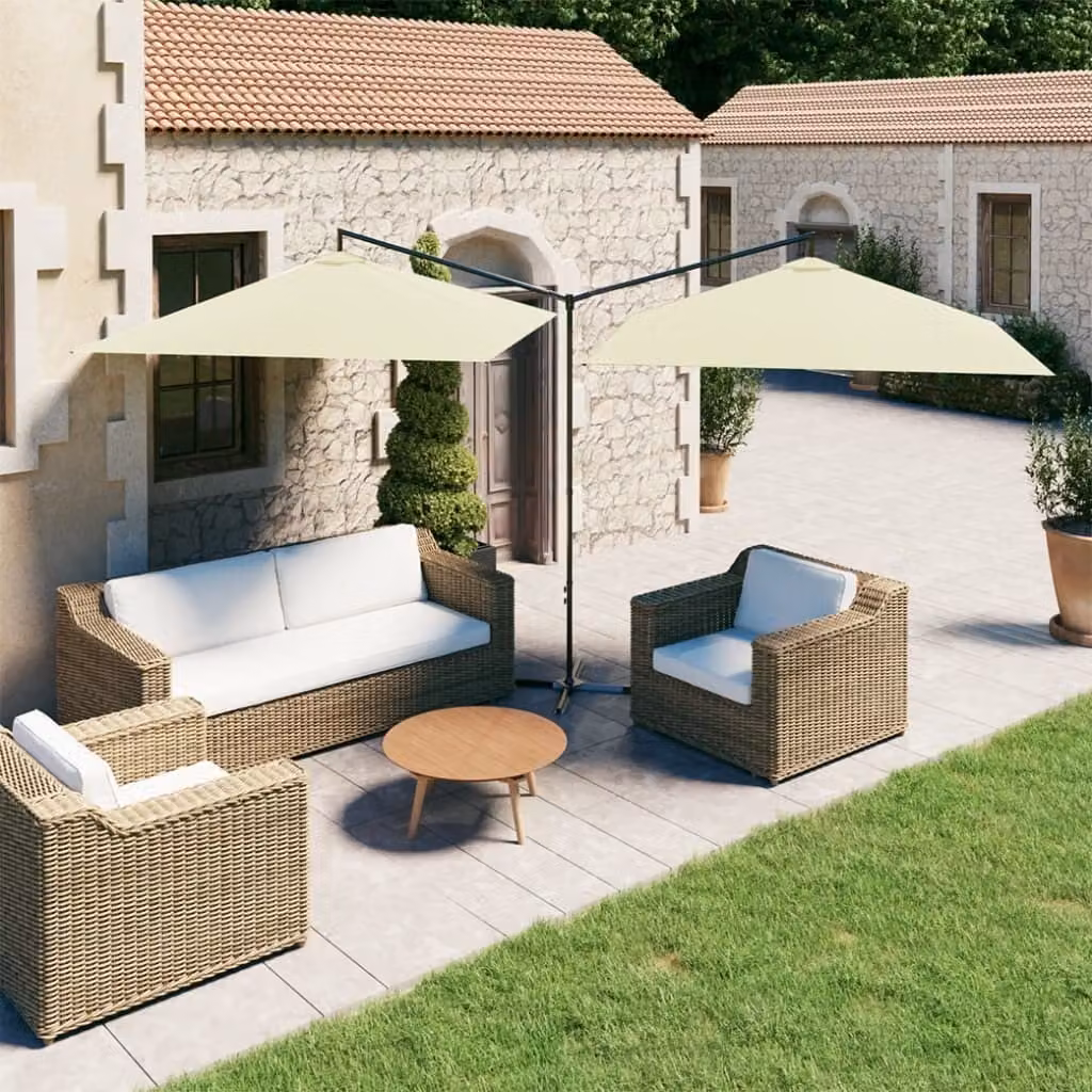 Maison Exclusive - Ombrellone doppio con palo in acciaio 600x300 cm, bianco sabbia