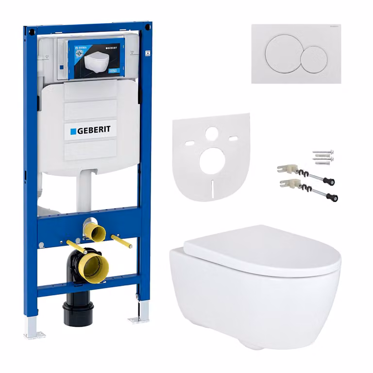 Geberit iCon Set per WC senza bordo elemento da incasso UP320 Sedile Softclose Duroplast Piastra di risciacquo per WC senza bordo Isolamento acustico WC lavabile
