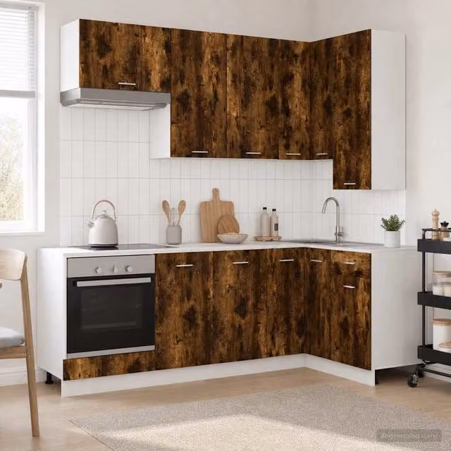 Unità Cucina Moderna vidaXL LYON in Rovere Fumo, 8 Pezzi, Marrone
