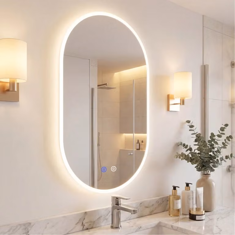 Specchio da bagno a parete DESIGN IN rettangolare color argento con illuminazione LED dimmerabile a 3 tonalità, touch switch e funzione anti-appannamento in vetro temperato, L: 80 cm, H: 50 cm