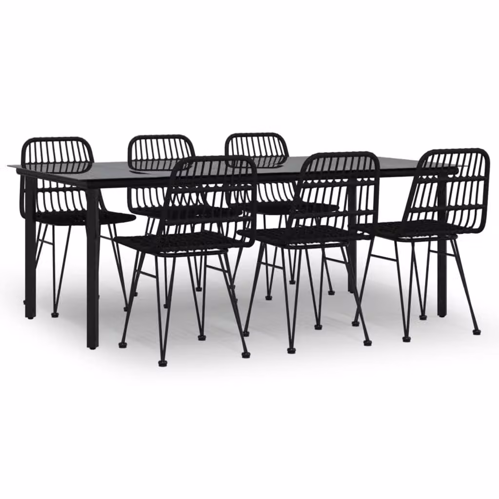 Set da Pranzo da Giardino 7 pz Nero in Polyrattan