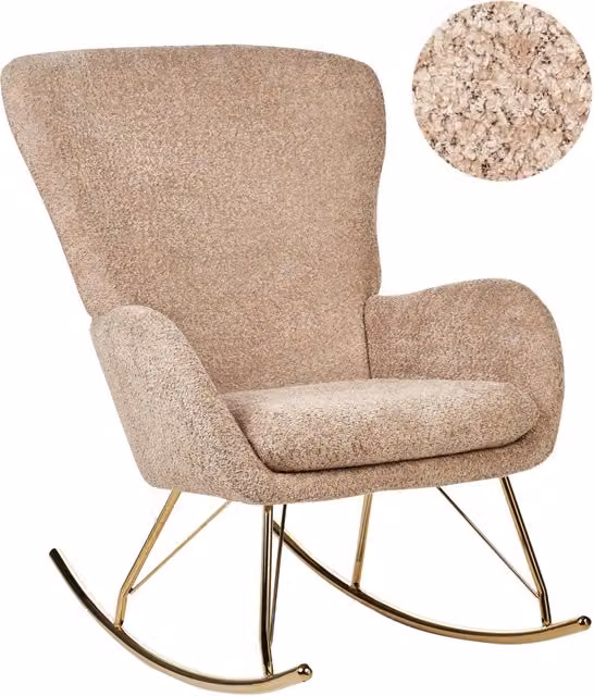 Sedia a dondolo BELIANI in tessuto bouclé beige con struttura in metallo e design retrò