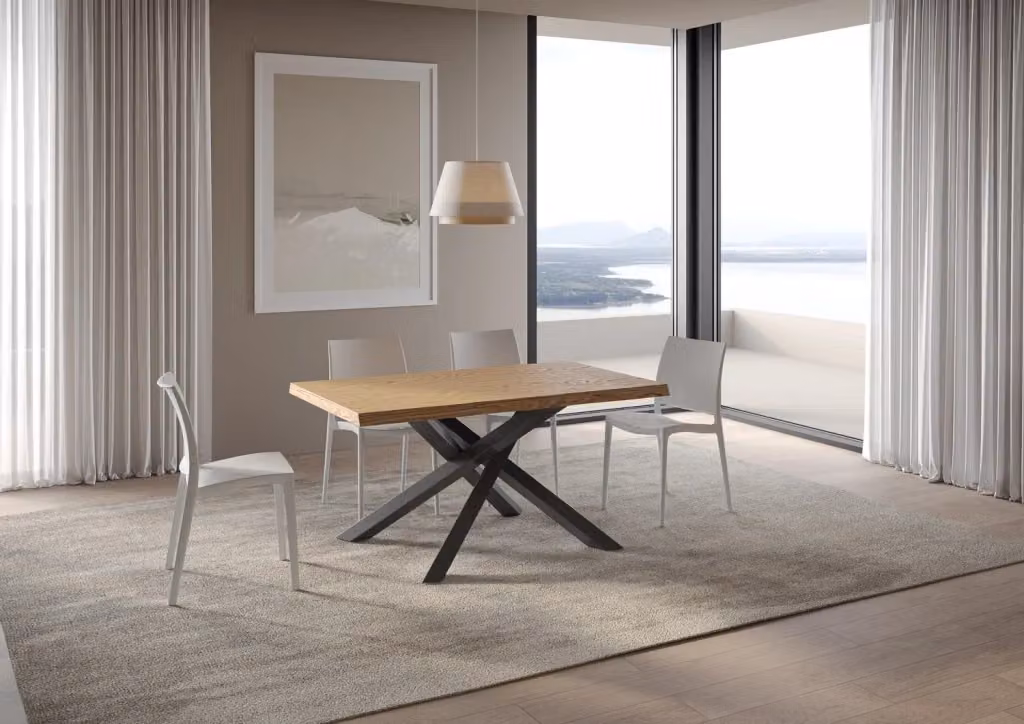 Tavolo fisso rettangolare Giordanoshop in legno rovere e metallo, L: 160 cm, P: 90 cm, H: 75 cm, colore rovere e antracite – 2