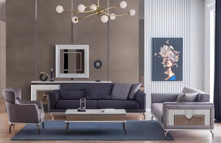 Design Wohnzimmer Set Sofas Sessel Moderne Couchtisch 3+3+1 Couchtisch