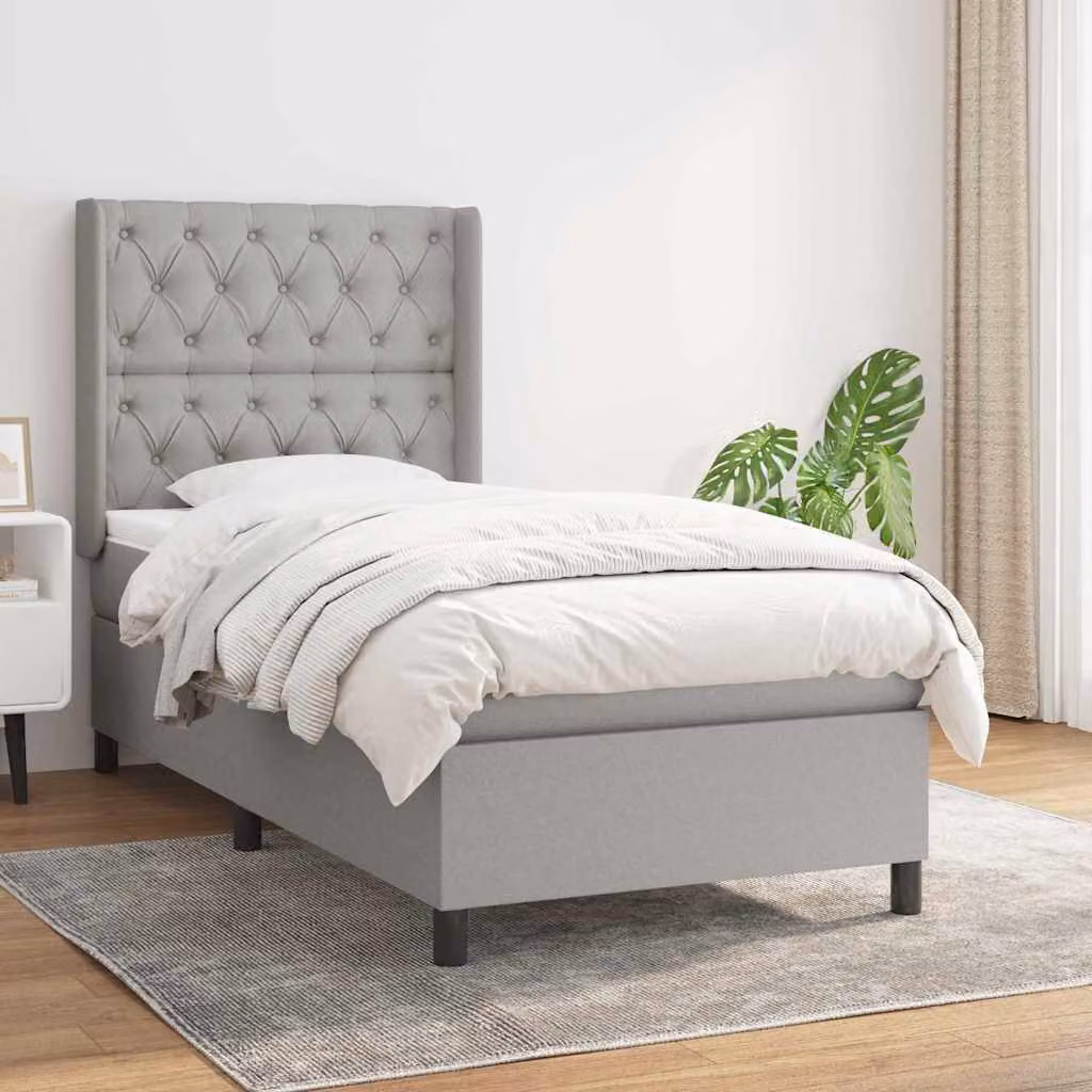 vidaXL Giroletto a Molle con Materasso Ibrido in Tessuto Grigio e Bianco L/P/H: 200 x 80 x 33 cm