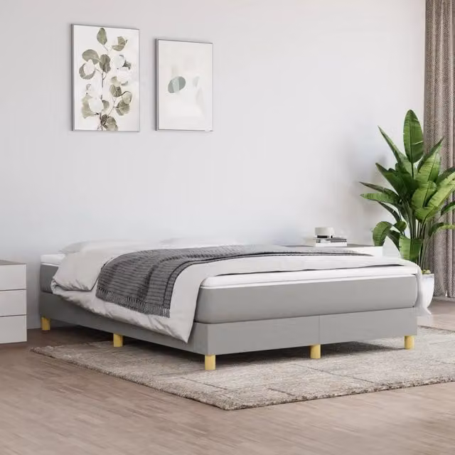 Letto Ibrido vidaXL con Materasso e Giroletto a Molle in Tessuto Grigio e Bianco L/P/H: 190 x 140 x 25 cm